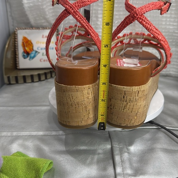 (O)Jessica Simpson Callri Woven Cork Platform Wedge Sandals in Coral Straw,Sz 9M - Picture 4 of 11